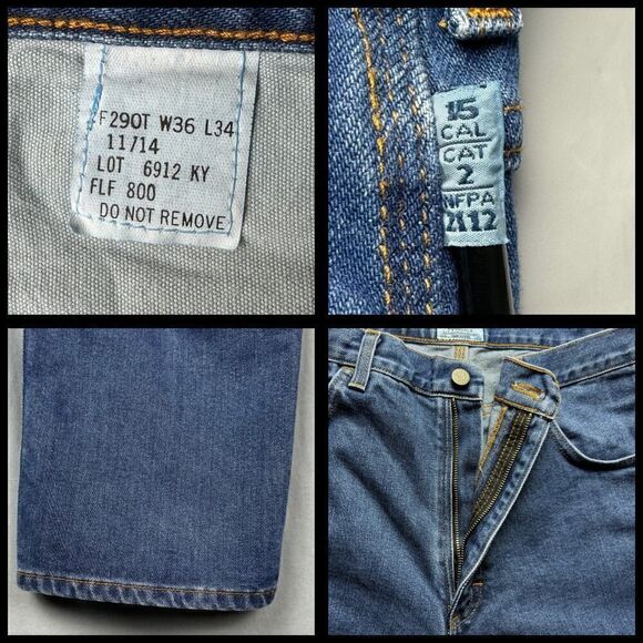 Tyndale Mens Relaxed FR Jeans 36X34 Flame Resistant Blue Denim Arc Rated 15.3 - Picture 7 of 7